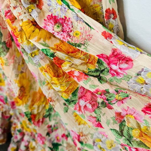 Mac Duggal 9174 Long Formal Multicolored Floral Print Chiffon Gown Dress Size 10 - Picture 11 of 16